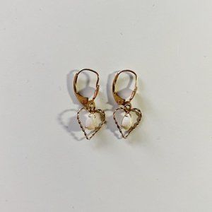 Gold Heart Earings with Opal